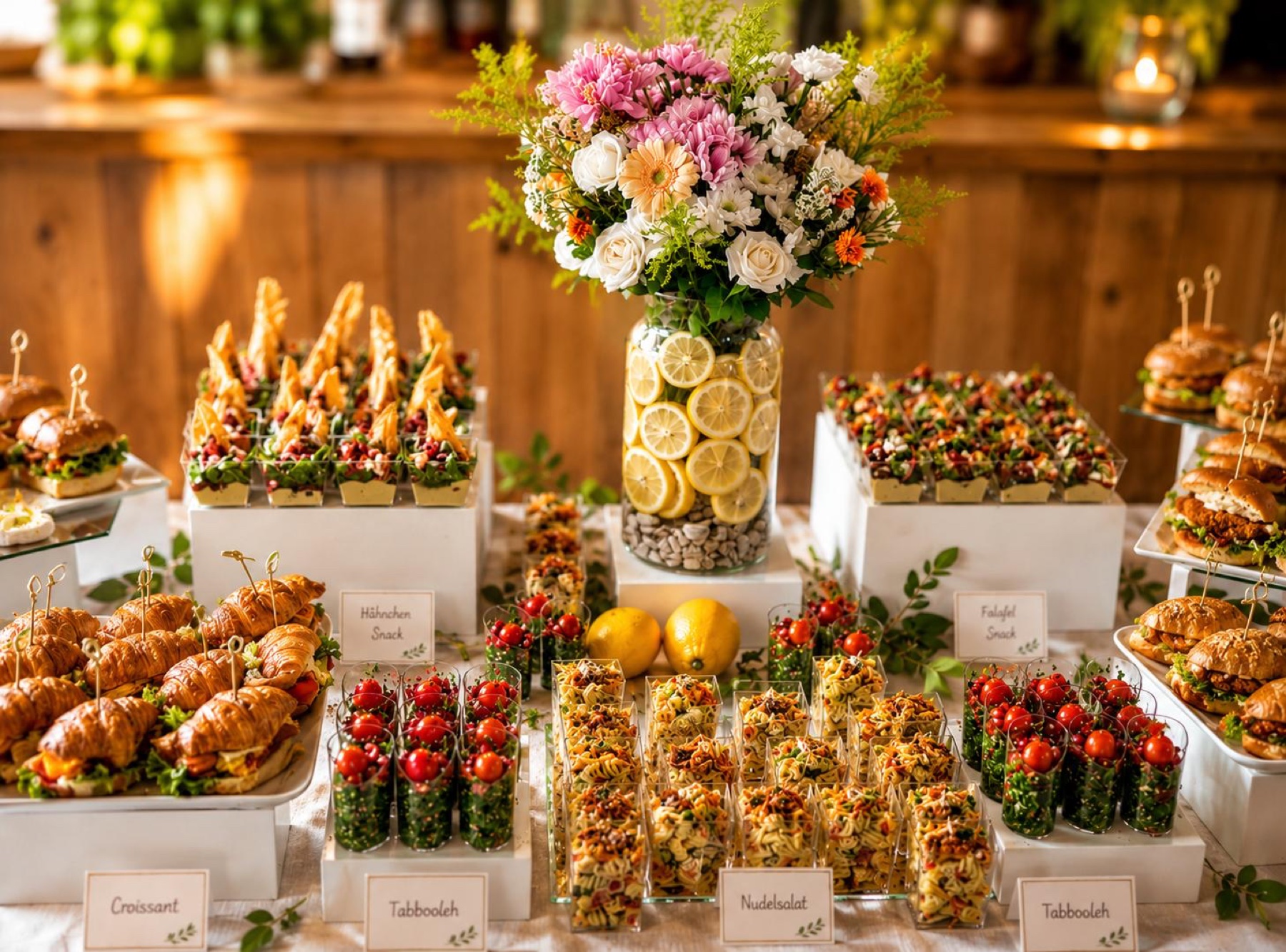 Festlich angerichtetes Papa Lu Catering-Buffet